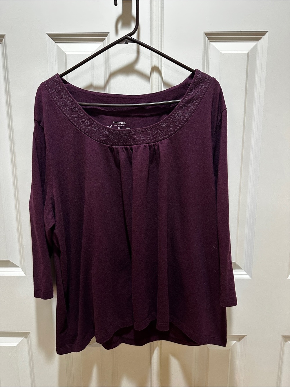Sonoma Plum Embroidered Scoop-Neck Long Sleeve Top